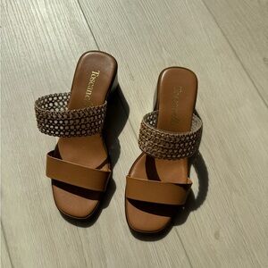 Brown Women's Sandals with Woven Strap